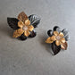 Vintage Clip-Ohrringe mit floralen Motiven – Schwarz-Goldener Retro-Charme