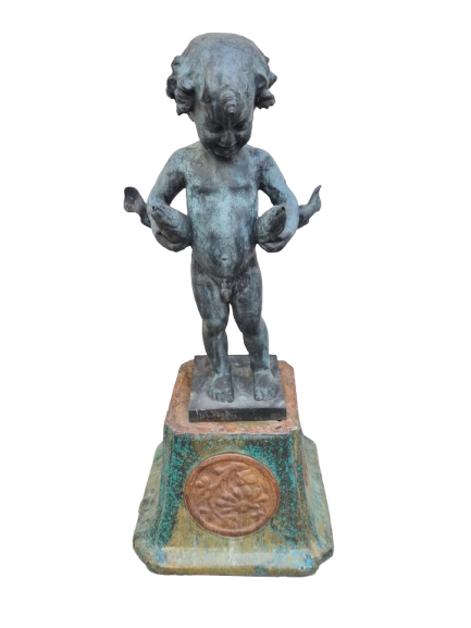 Brunnenskulptur mit Fische tragendem Knaben Massiv 75cm um 1900 100kg