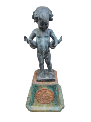 Brunnenskulptur mit Fische tragendem Knaben Massiv 75cm um 1900 100kg