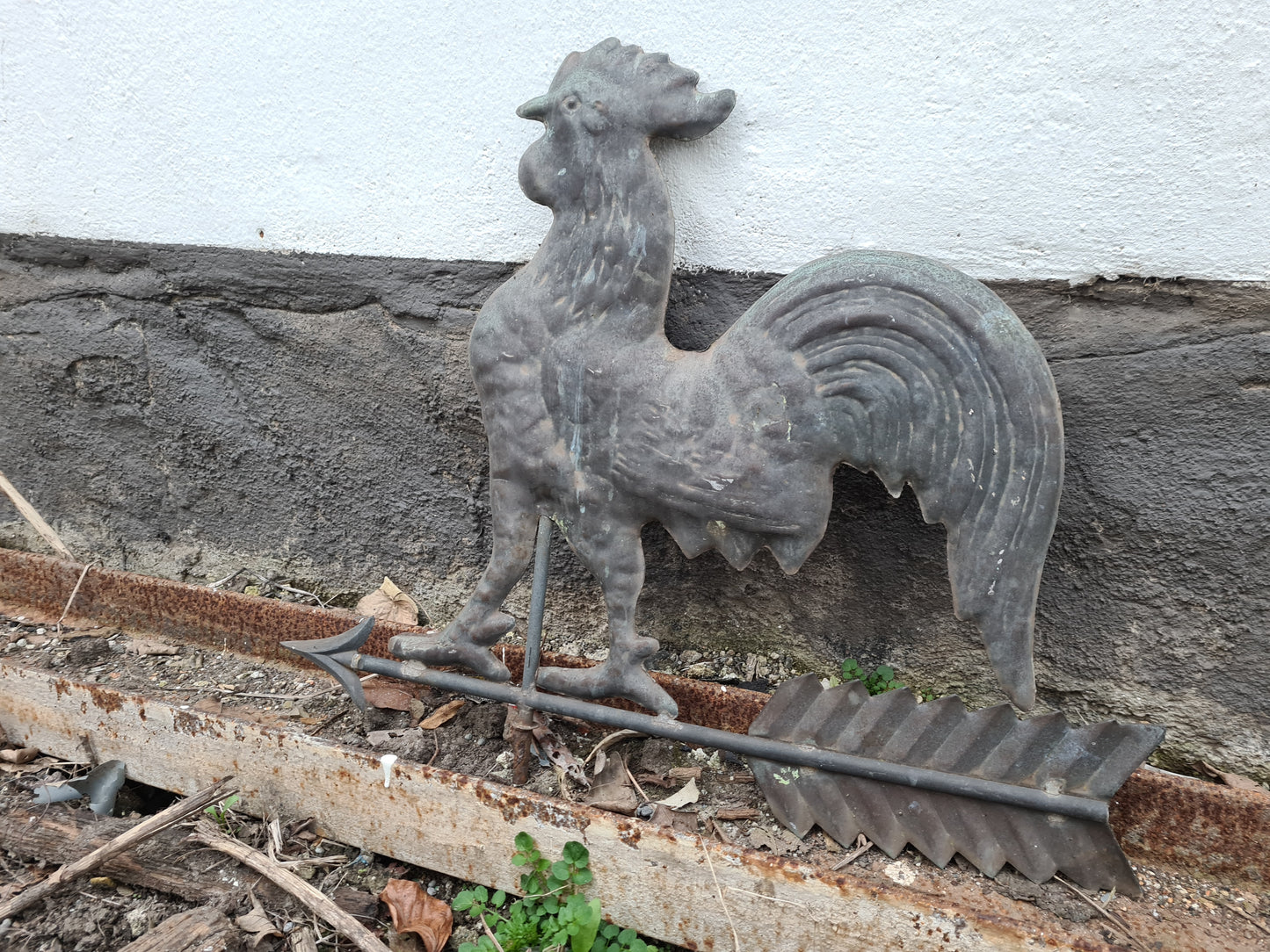 Alter Wetterhahn Kupfer Gartenfigur 65cm