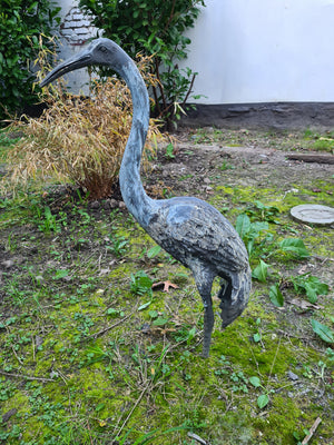 Teichfigur Wasserspeier Reiher Bronze Kranich Vogel Skulptur 80cm
