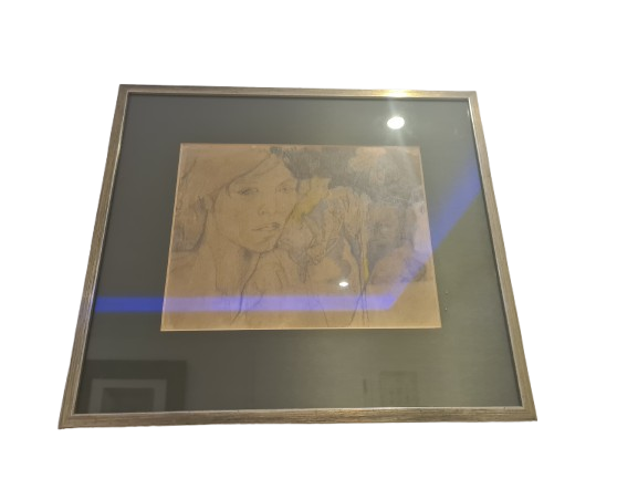 Gemälde Zeichnung „Frauenportrait mit floralen Elementen“ 50x45cm