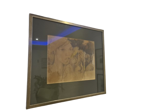 Gemälde Zeichnung „Frauenportrait mit floralen Elementen“ 50x45cm