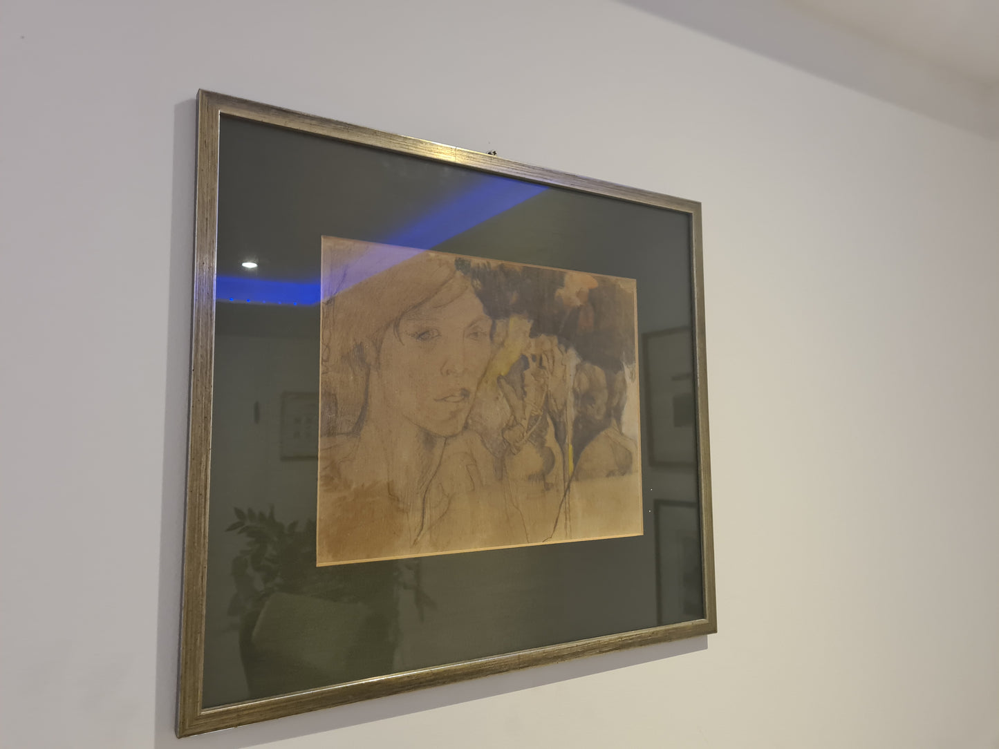 Gemälde Zeichnung „Frauenportrait mit floralen Elementen“ 50x45cm