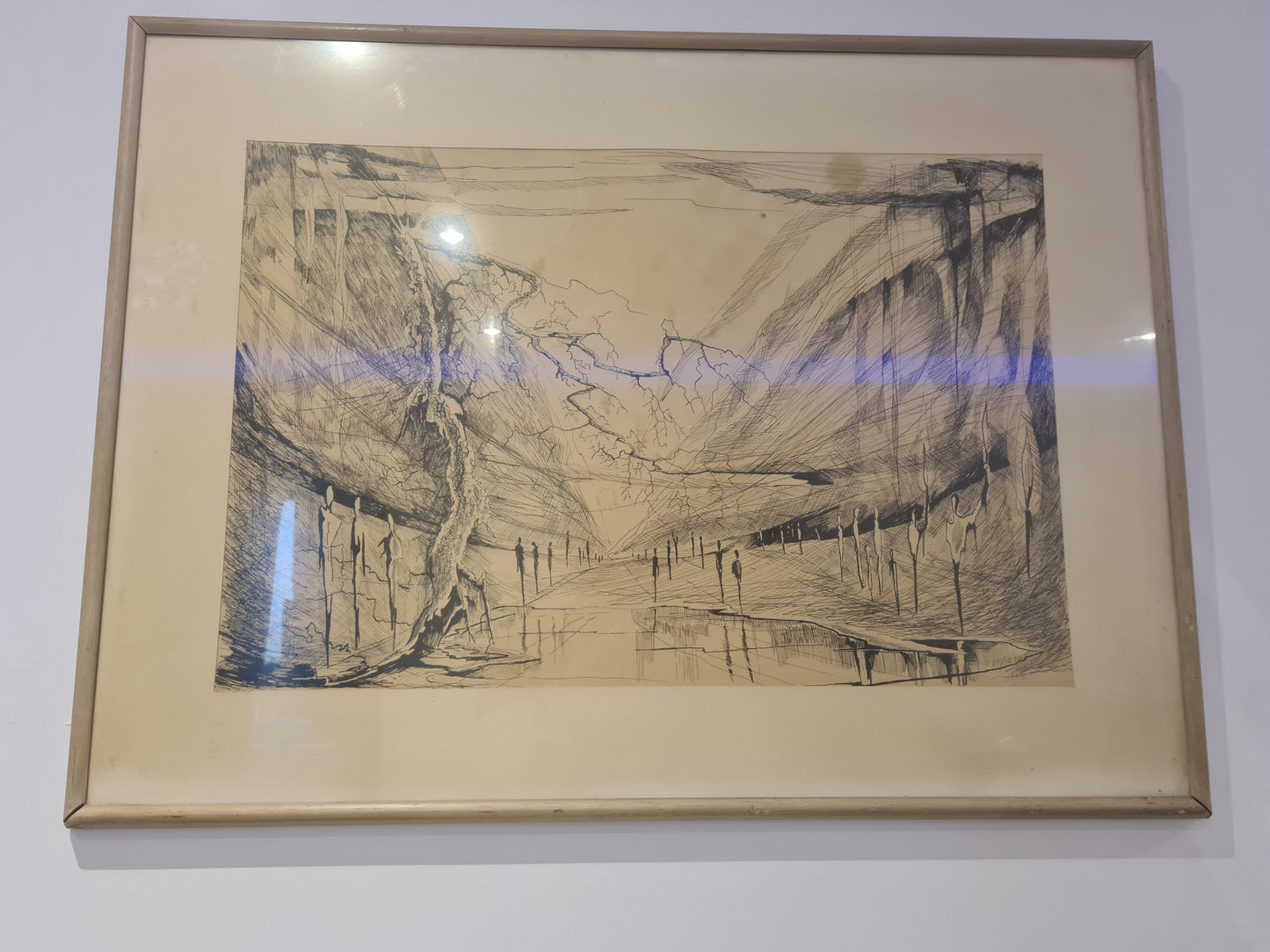 Gemälde Zeichnung „Landschaft mit Weg und Bäumen“ – signiert 70x50cm