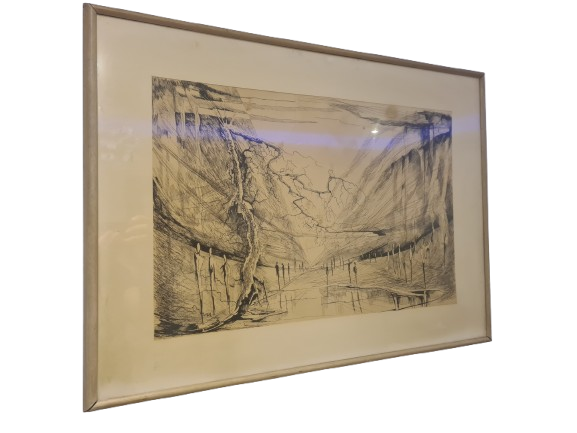 Gemälde Zeichnung „Landschaft mit Weg und Bäumen“ – signiert 70x50cm