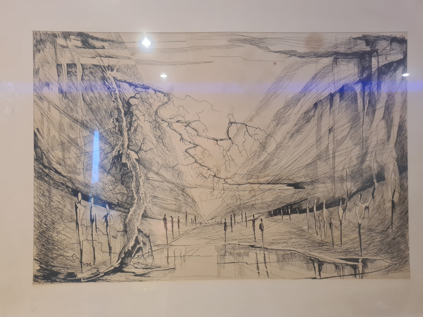 Gemälde Zeichnung „Landschaft mit Weg und Bäumen“ – signiert 70x50cm