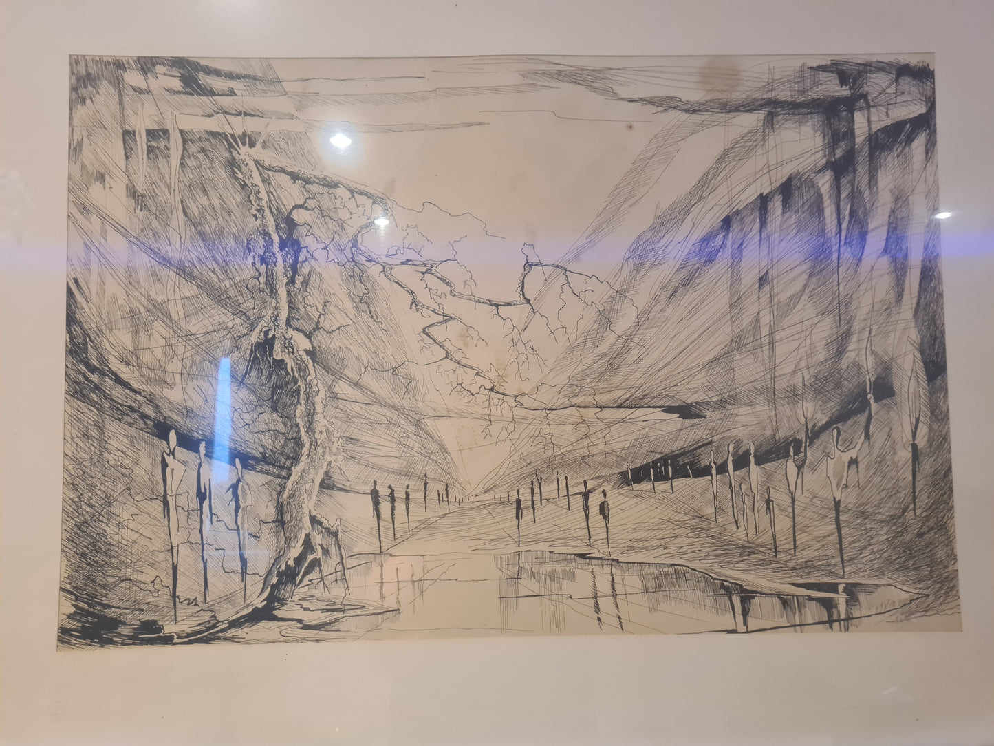 Gemälde Zeichnung „Landschaft mit Weg und Bäumen“ – signiert 70x50cm