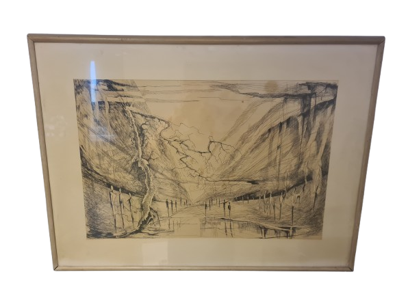 Gemälde Zeichnung „Landschaft mit Weg und Bäumen“ – signiert 70x50cm