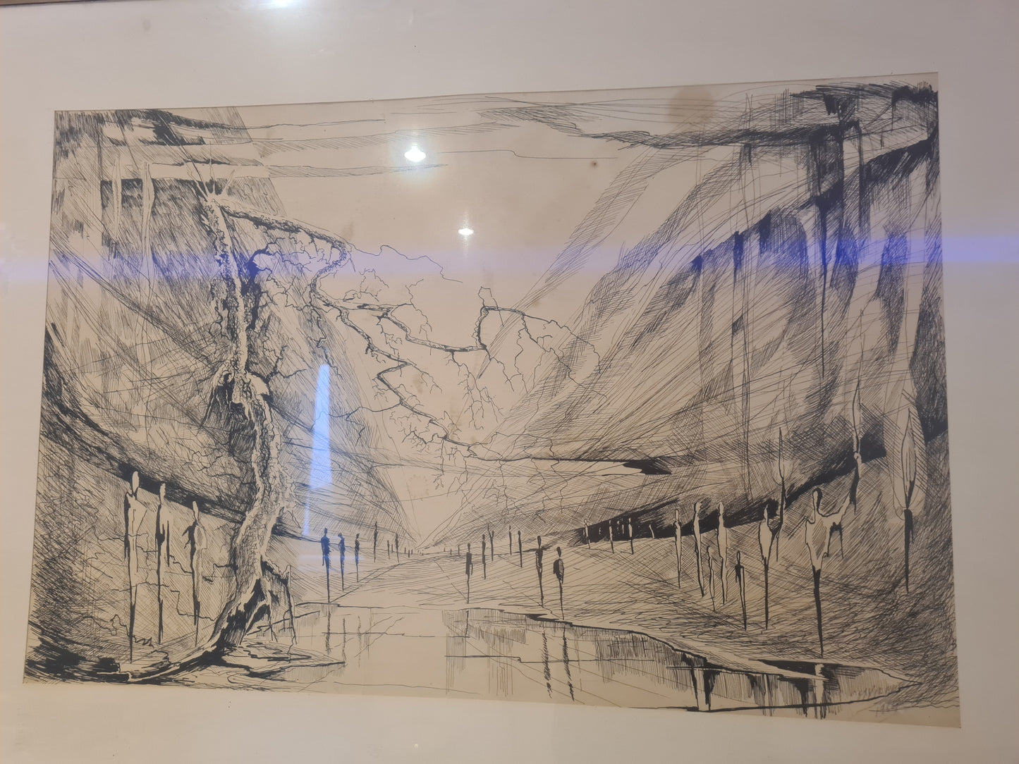 Gemälde Zeichnung „Landschaft mit Weg und Bäumen“ – signiert 70x50cm