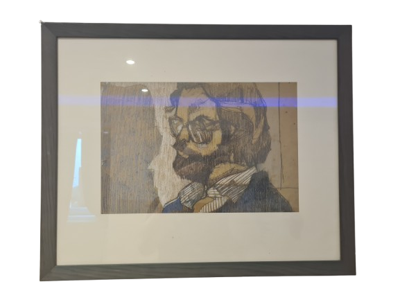 Zeichnung „Porträt eines Mannes mit Brille“ Radierung Gemälde 53x44cm
