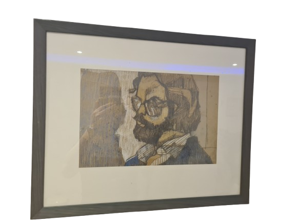 Zeichnung „Porträt eines Mannes mit Brille“ Radierung Gemälde 53x44cm