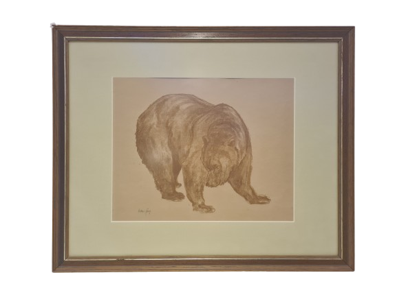 Oskar Frey signiert Zeichnung "Bär" Tiermalerei Gemälde 54x45cm