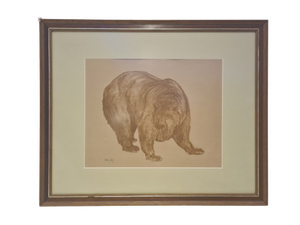 Oskar Frey signiert Zeichnung "Bär" Tiermalerei Gemälde 54x45cm