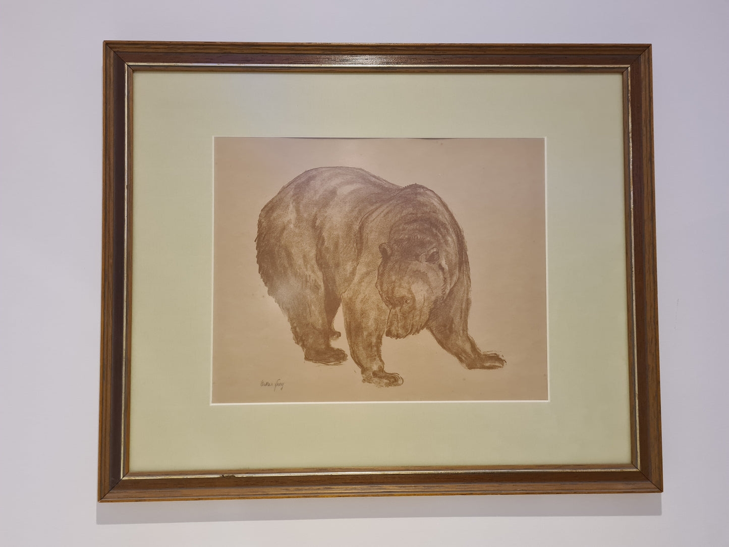 Oskar Frey signiert Zeichnung "Bär" Tiermalerei Gemälde 54x45cm