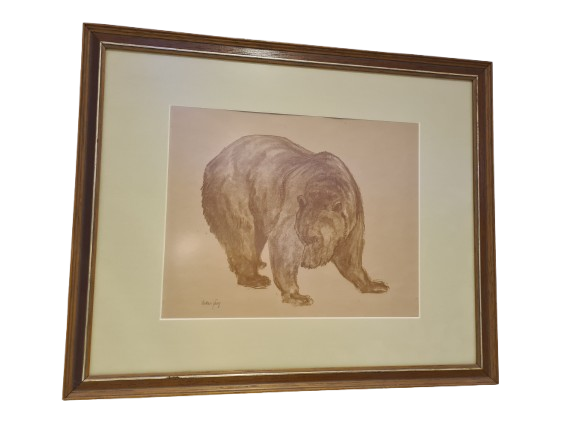 Oskar Frey signiert Zeichnung "Bär" Tiermalerei Gemälde 54x45cm