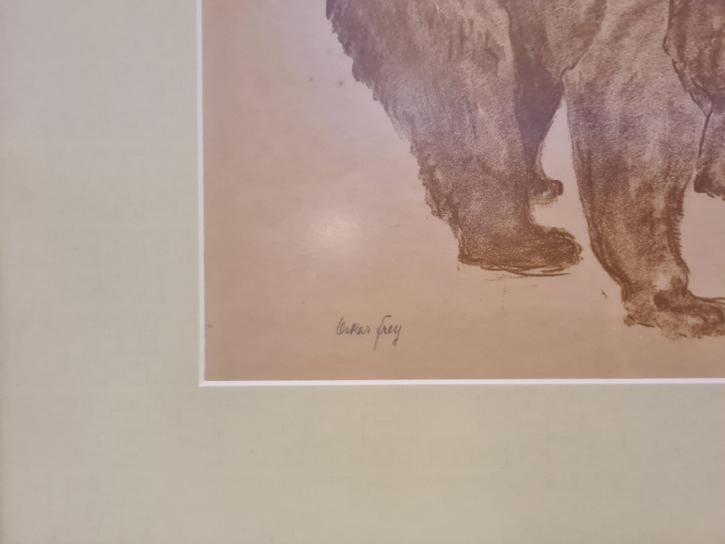 Oskar Frey signiert Zeichnung "Bär" Tiermalerei Gemälde 54x45cm