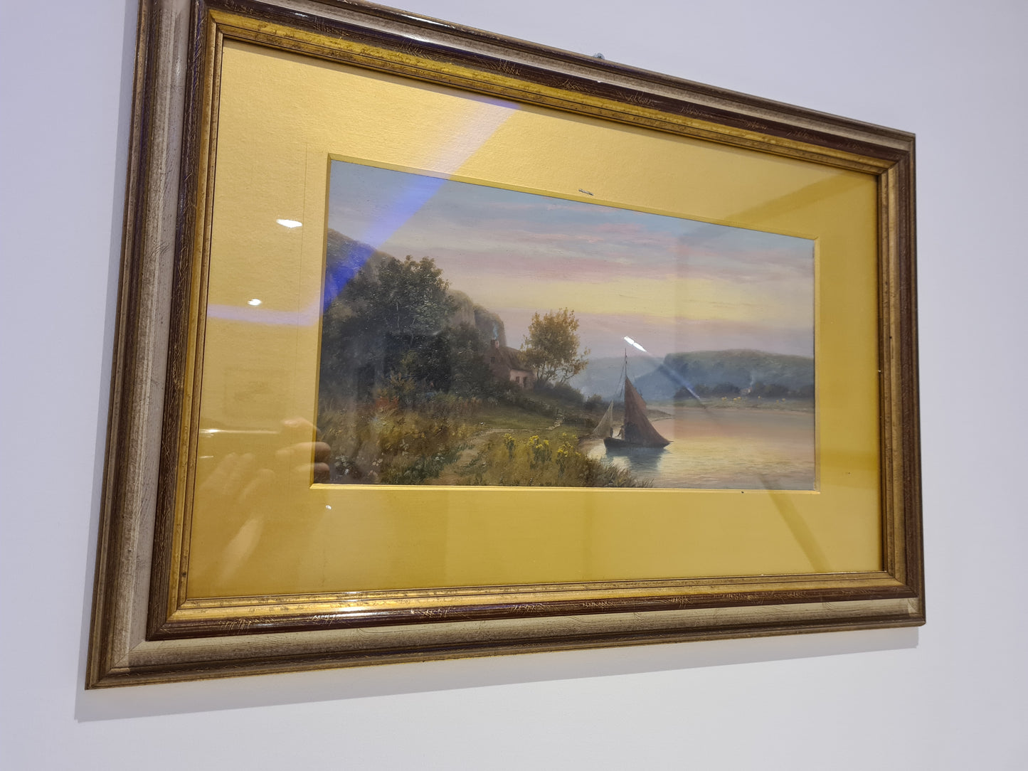 Öl Gemälde Holzrahmen Landschaftsmalerei Segelboot 58x40cm