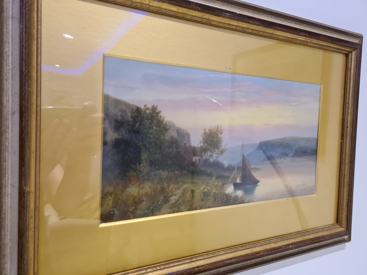 Öl Gemälde Holzrahmen Landschaftsmalerei Segelboot 58x40cm