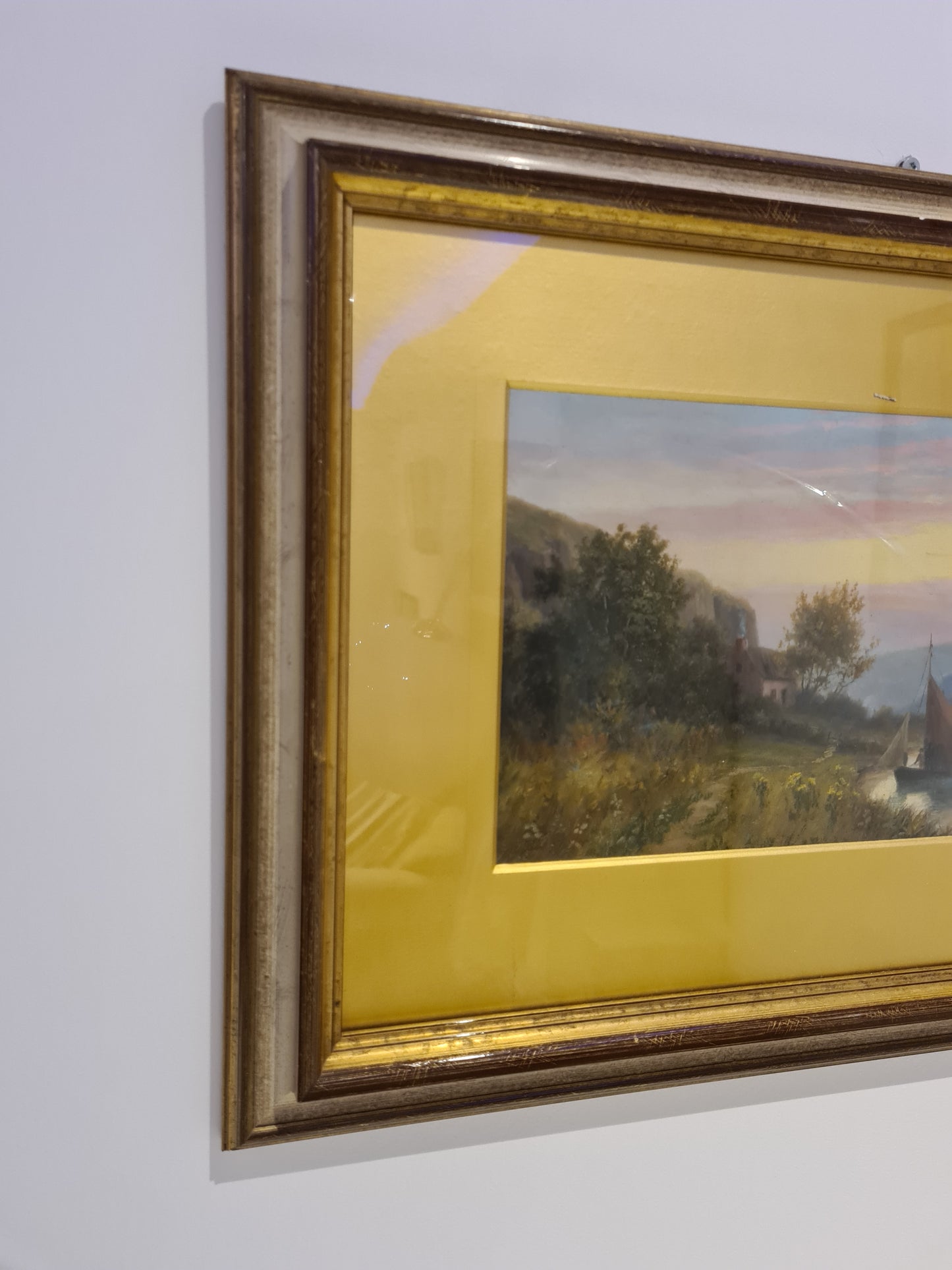 Öl Gemälde Holzrahmen Landschaftsmalerei Segelboot 58x40cm