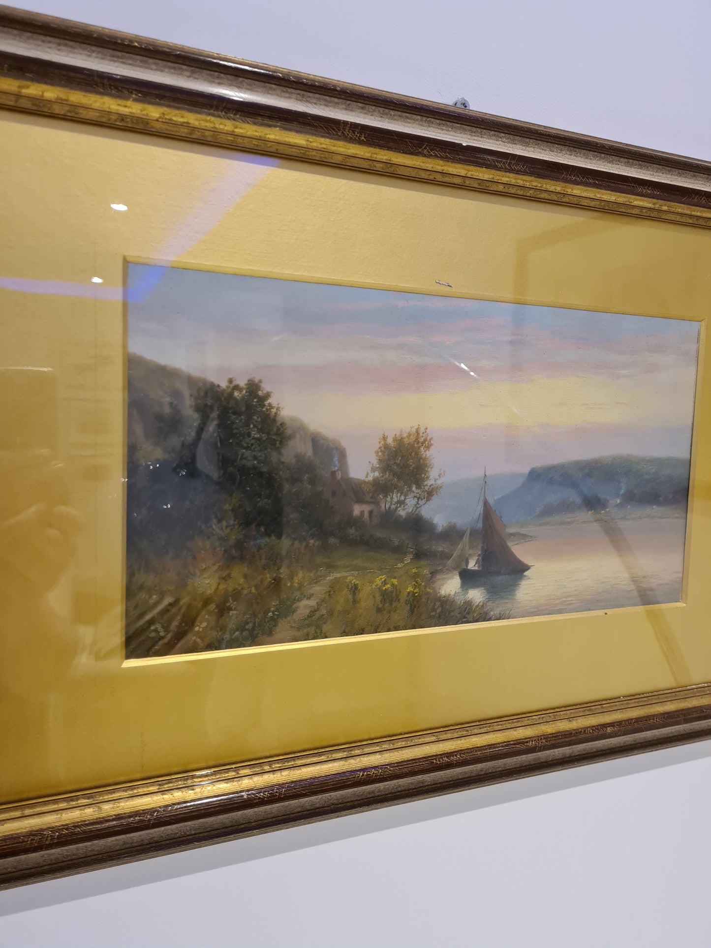 Öl Gemälde Holzrahmen Landschaftsmalerei Segelboot 58x40cm