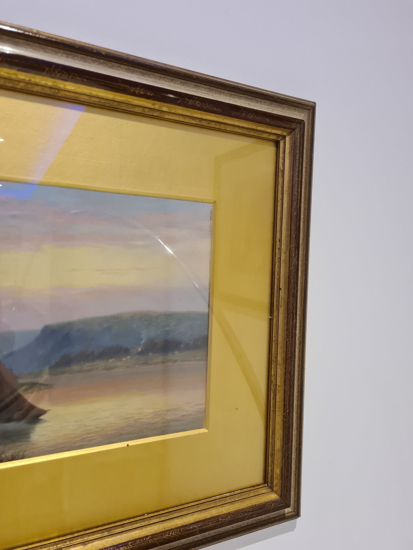 Öl Gemälde Holzrahmen Landschaftsmalerei Segelboot 58x40cm