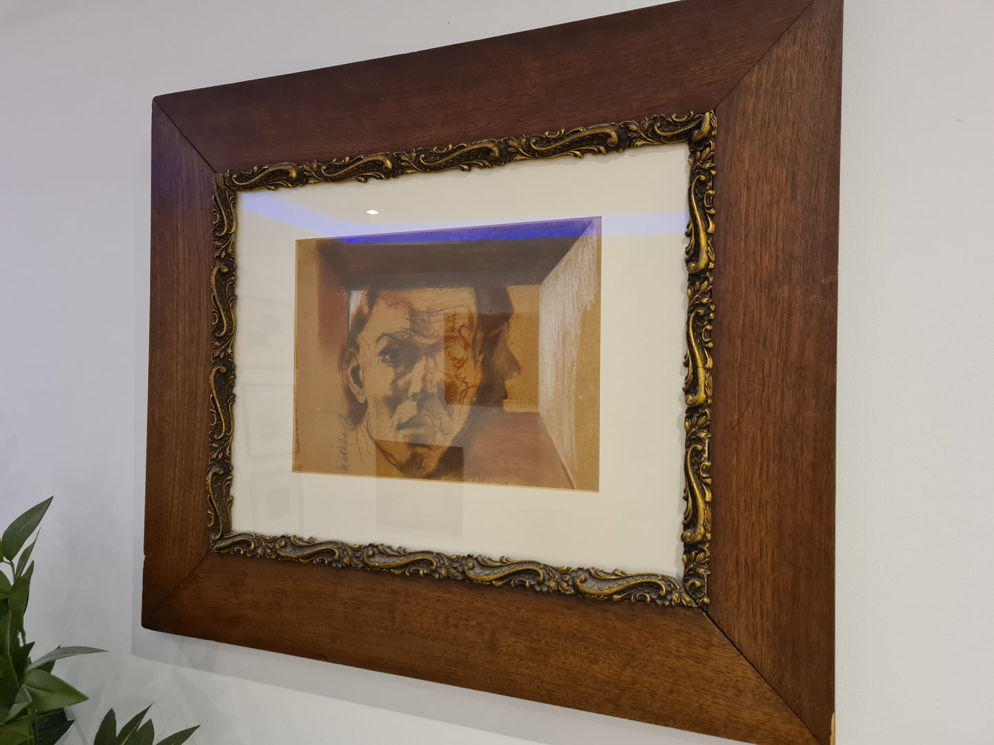 Original Zeichnung Radierung signiert Holzrahmen Porträt 72x62cm