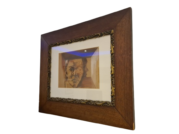 Original Zeichnung Radierung signiert Holzrahmen Porträt 72x62cm