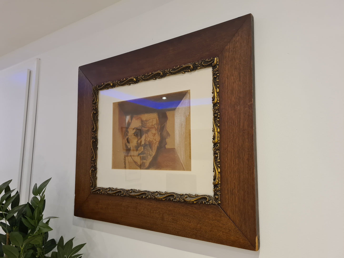 Original Zeichnung Radierung signiert Holzrahmen Porträt 72x62cm