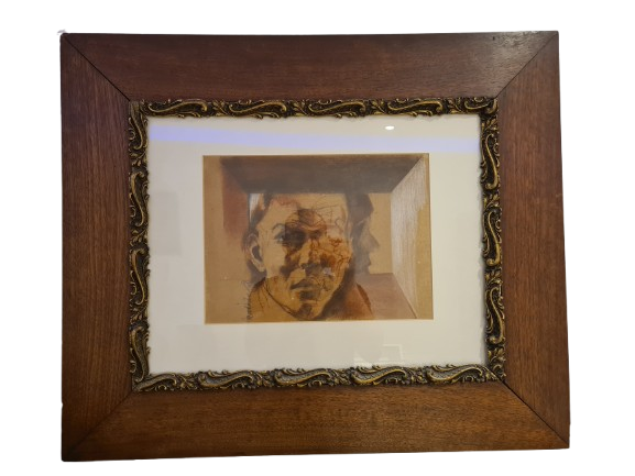 Original Zeichnung Radierung signiert Holzrahmen Porträt 72x62cm