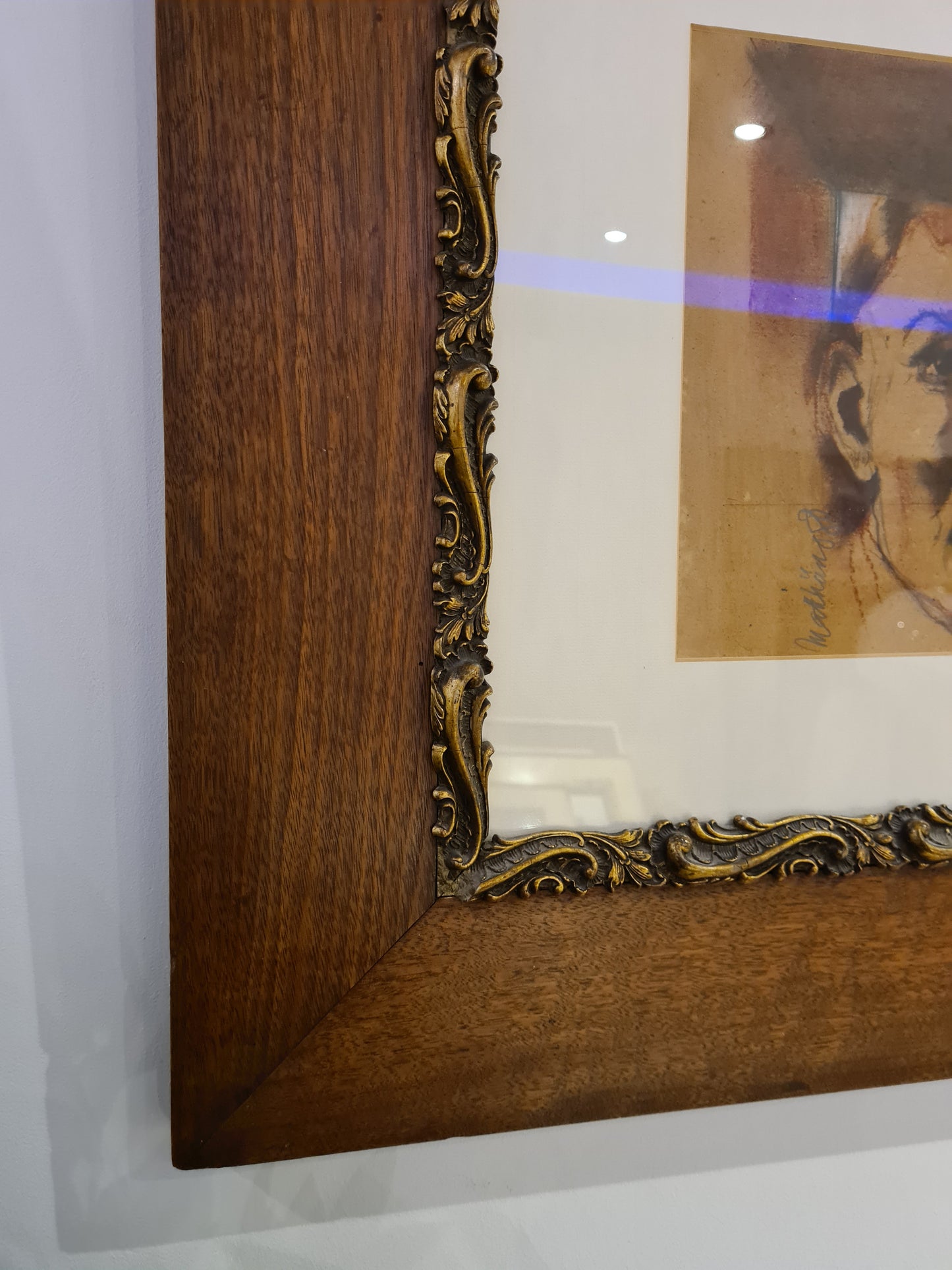 Original Zeichnung Radierung signiert Holzrahmen Porträt 72x62cm