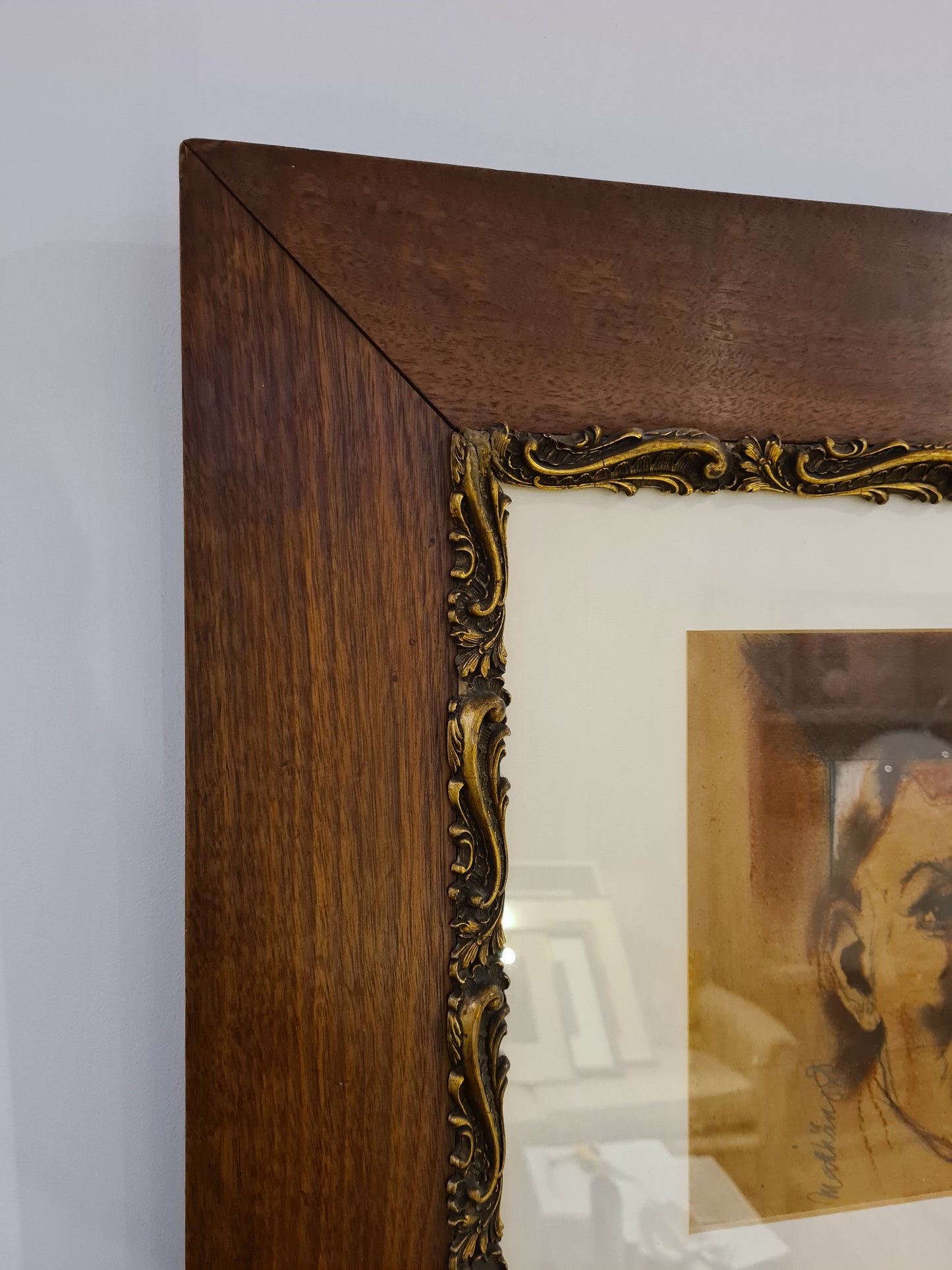 Original Zeichnung Radierung signiert Holzrahmen Porträt 72x62cm