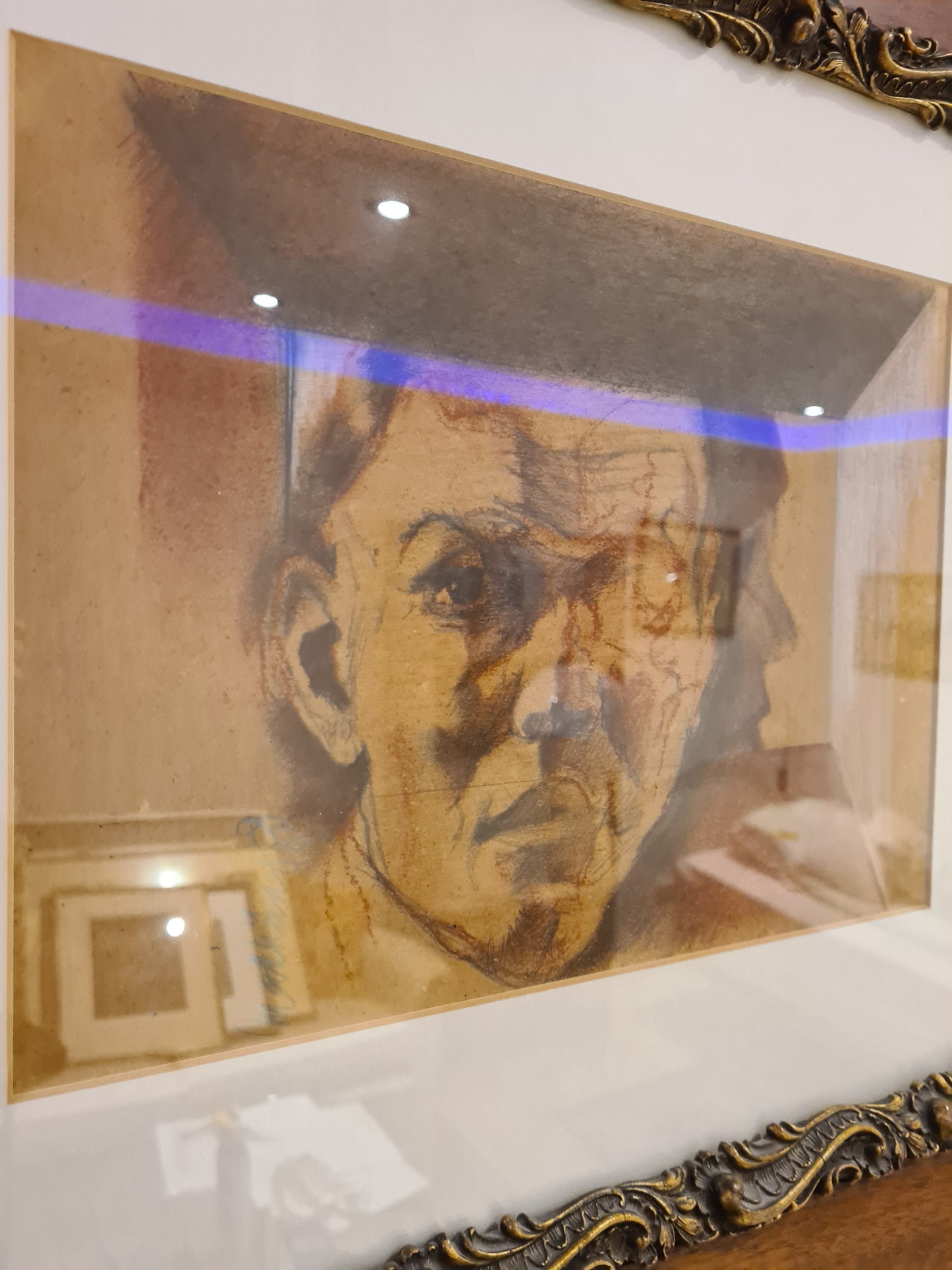 Original Zeichnung Radierung signiert Holzrahmen Porträt 72x62cm