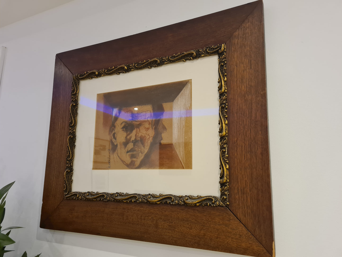 Original Zeichnung Radierung signiert Holzrahmen Porträt 72x62cm