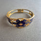 Emaille Vintage-Armreif – Florales Design in Blau und Gold