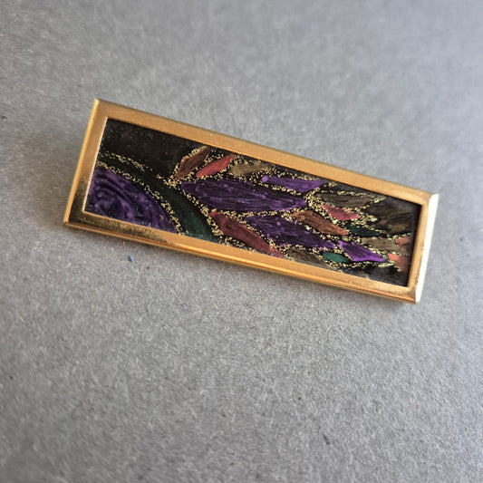 Rechteckige Vintage-Brosche – Abstraktes Design in Violett