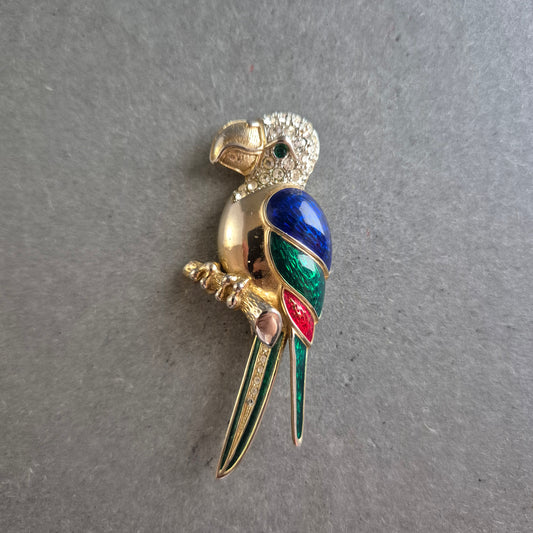 Papagei-Brosche bunt emailliert & Strass