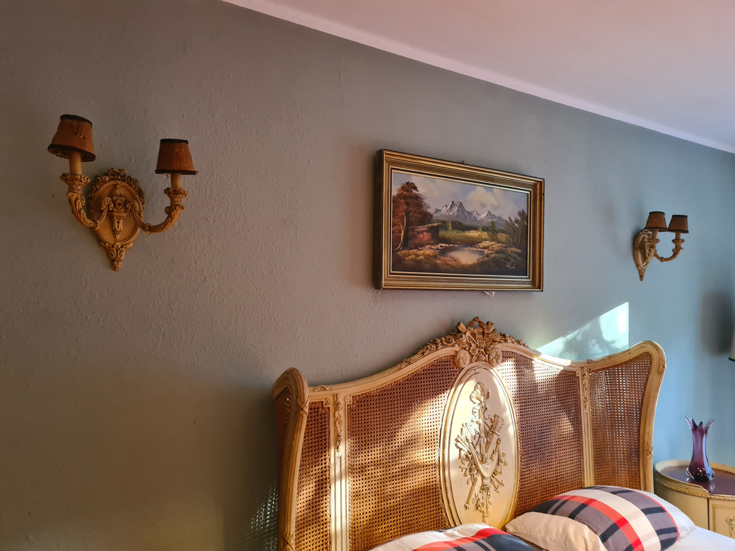 2 Wandlampen Holz mit Schirm Antik Lampe Set 40cm