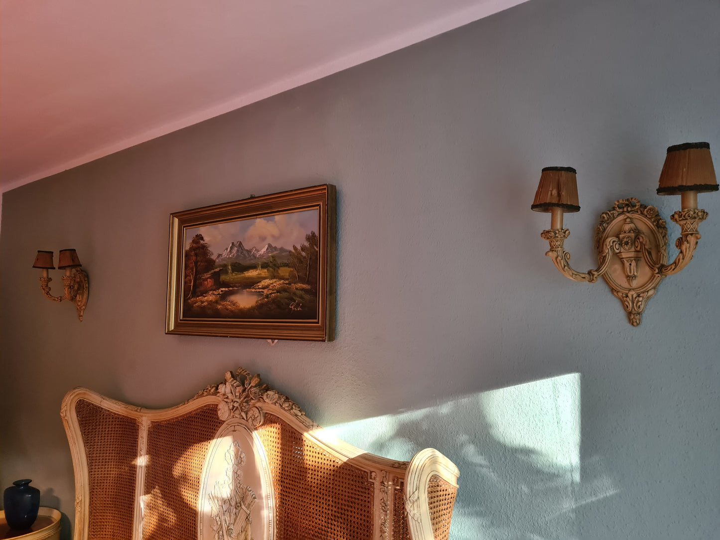 2 Wandlampen Holz mit Schirm Antik Lampe Set 40cm