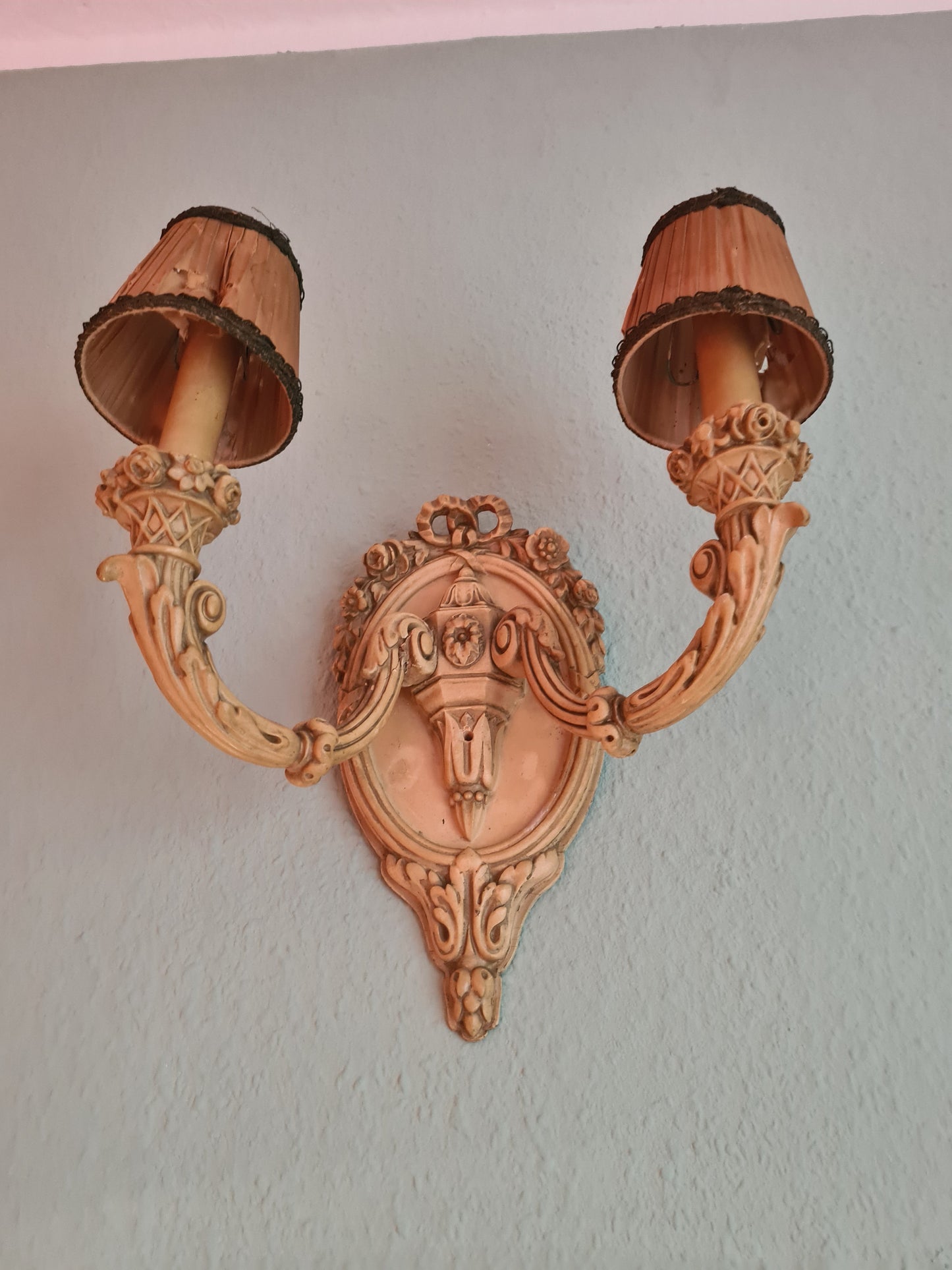 2 Wandlampen Holz mit Schirm Antik Lampe Set 40cm