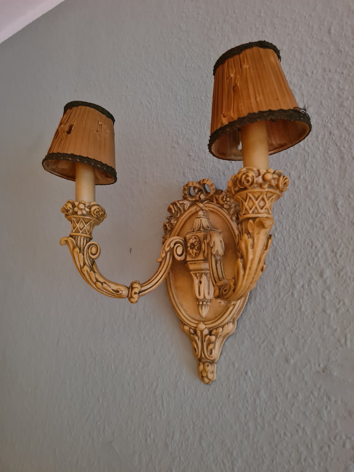 2 Wandlampen Holz mit Schirm Antik Lampe Set 40cm