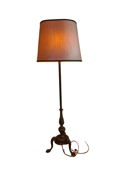 Antike Stehlampe mit bronzefarbenem Fuß Stoffschirm 165cm
