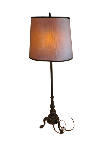Antike Stehlampe mit bronzefarbenem Fuß Stoffschirm 165cm