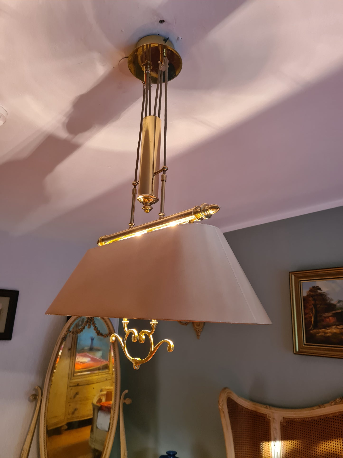 Elegante Deckenlampe Seilzug Lampe Messing  Goldfarbe 110cm