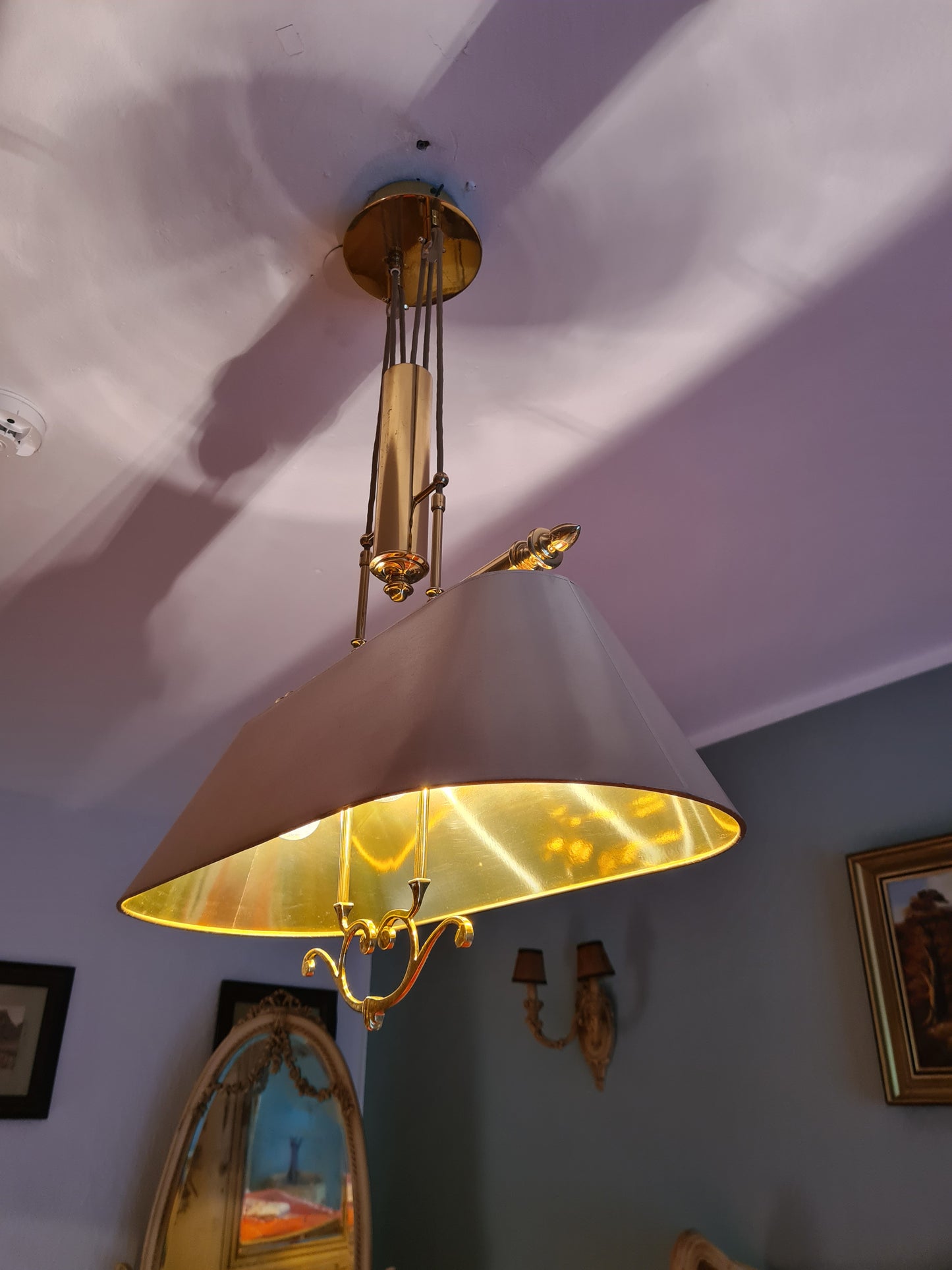 Elegante Deckenlampe Seilzug Lampe Messing  Goldfarbe 110cm