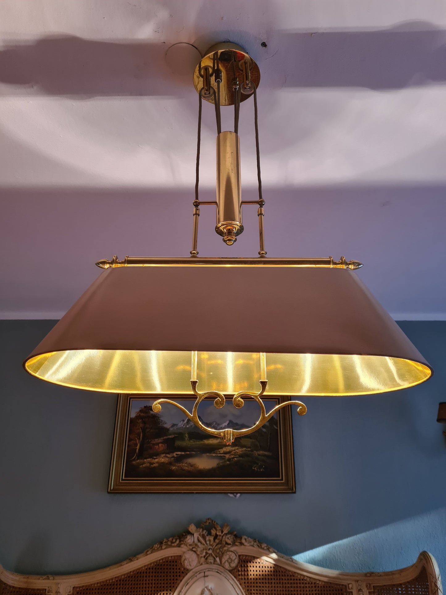 Elegante Deckenlampe Seilzug Lampe Messing  Goldfarbe 110cm