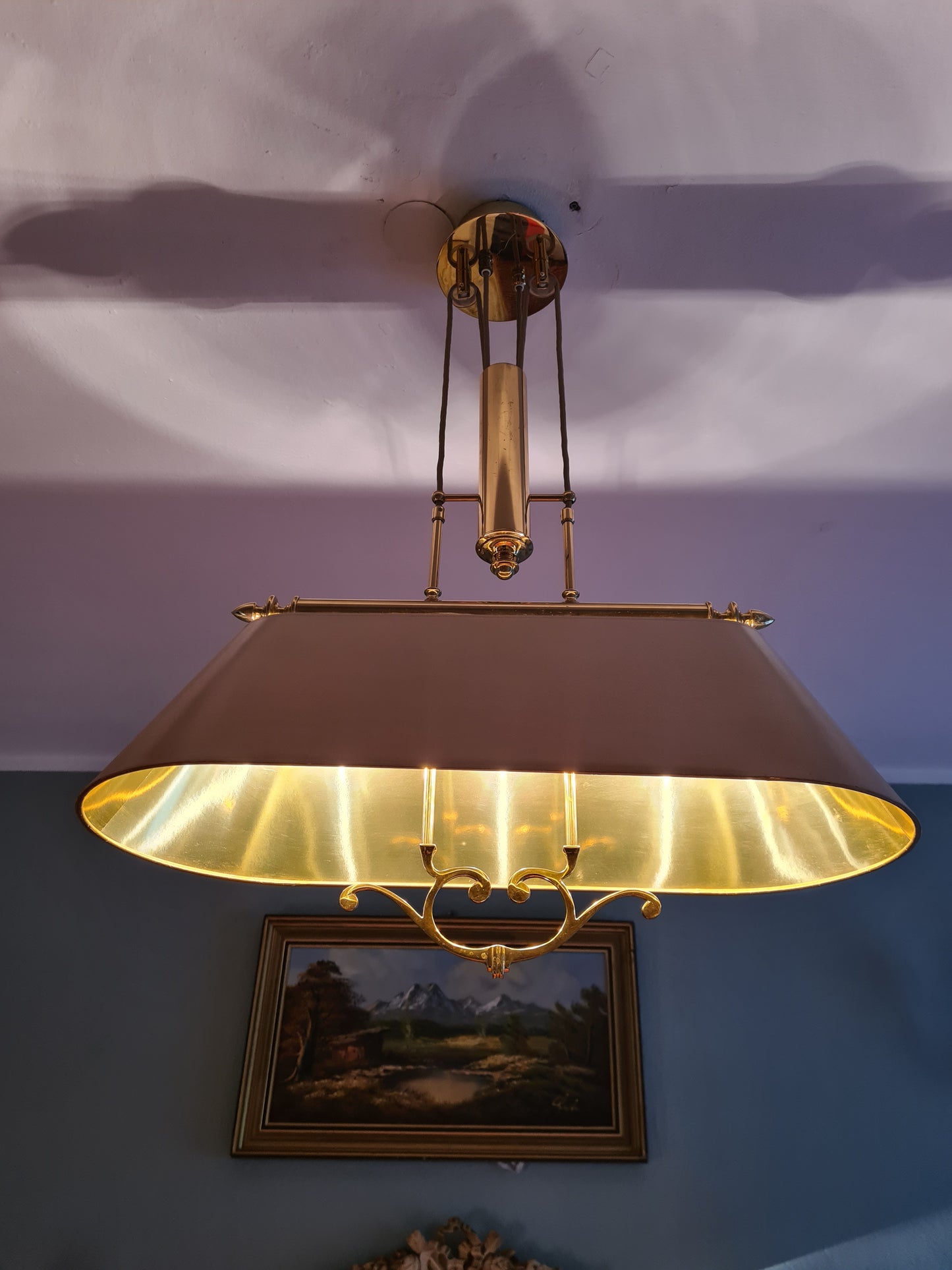 Elegante Deckenlampe Seilzug Lampe Messing  Goldfarbe 110cm