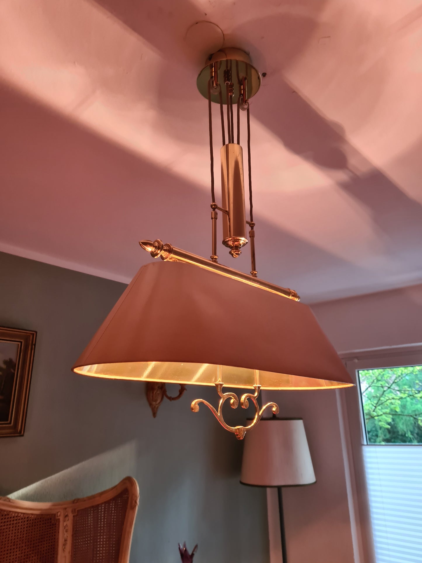 Elegante Deckenlampe Seilzug Lampe Messing  Goldfarbe 110cm