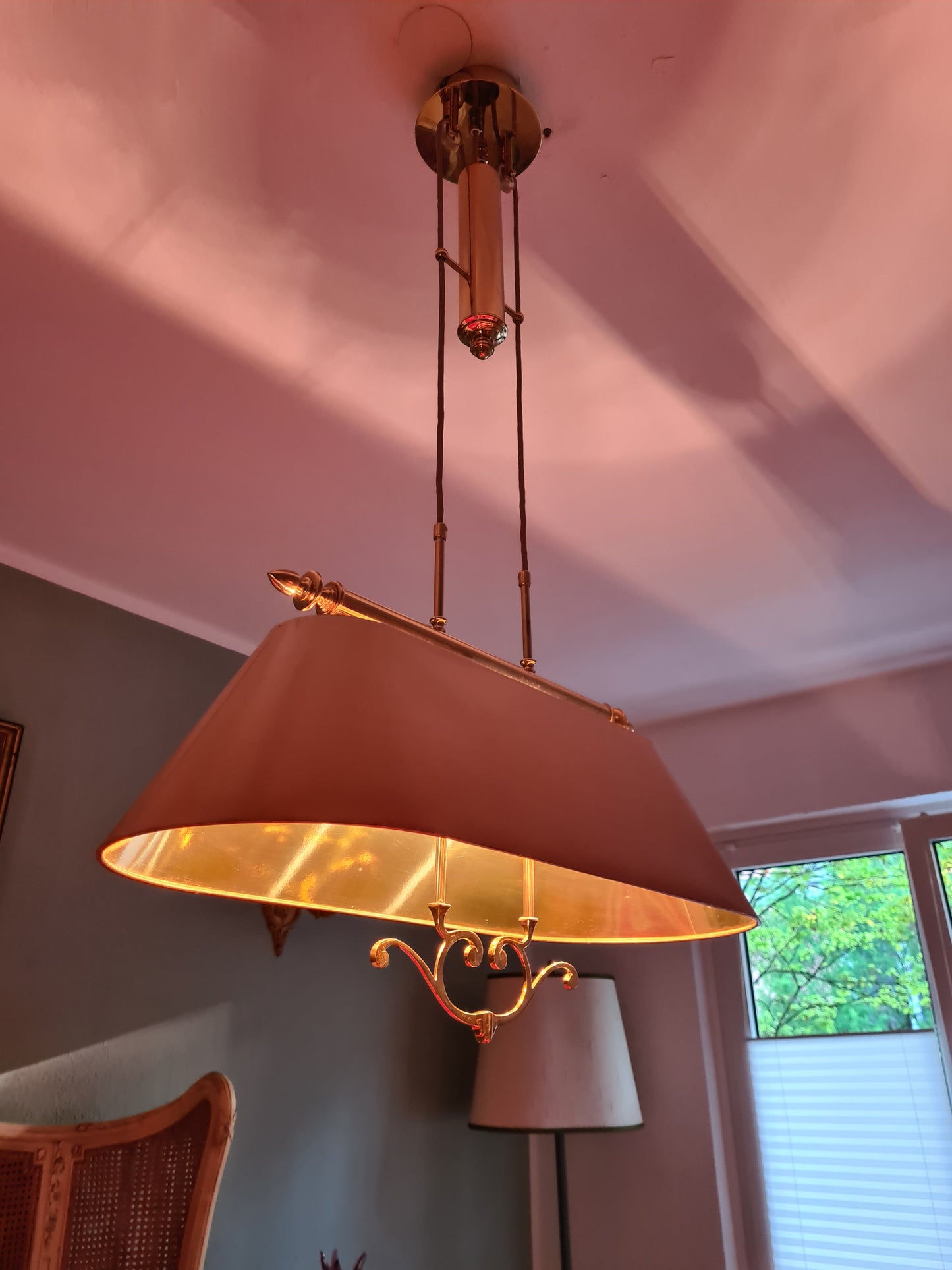 Elegante Deckenlampe Seilzug Lampe Messing  Goldfarbe 110cm