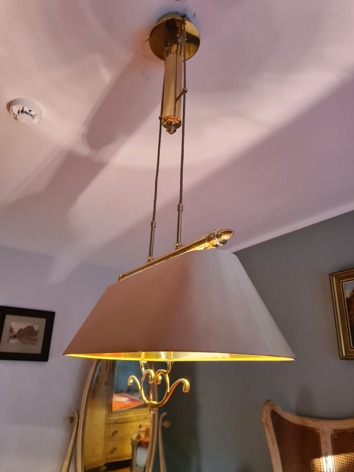 Elegante Deckenlampe Seilzug Lampe Messing  Goldfarbe 110cm
